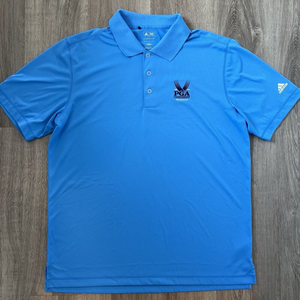 Men's Adidas Golf Tour Polo L Blue 2014 PGA Championship VALHALLA Puremotion